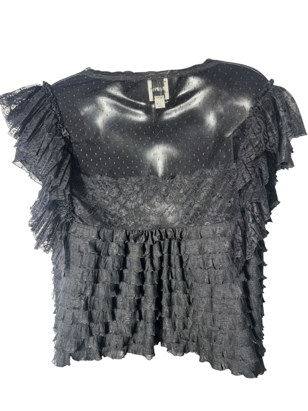 Anthro Maeve women’s medium sheer ruffle lace blouse Whimsigoth dopamine - Picture 4 of 8